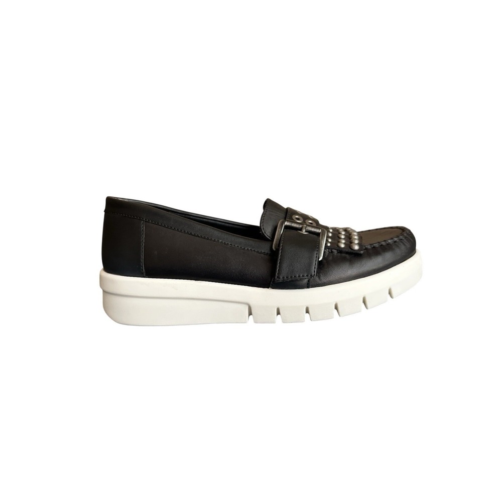 Geox Respira Platform Loafer Studded Fringe Black Leather Walking Shoes US9 EU40